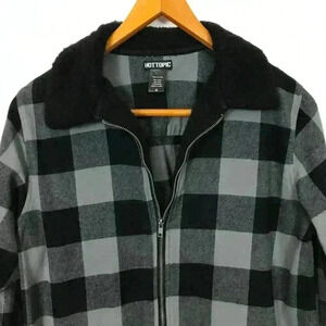 Hot Topic Women Medium Black & Gray Check Full Zip Stylish Jacket
